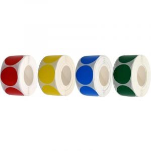 Gommettes Rondes Multicolore 4 Rouleaux Rouge, Jaune, Vert, Bleu Gommettes Autocollantes Imperm&eacute;Able Et Amovible Papier Cuivr&eacute; Autocollant Codage