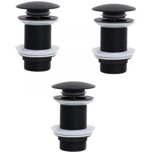 Bonde de Lavabo Sans Trop Plein, Bonde Clic Clac, Bonde Lavabo d'&eacute;vier en Laiton, Joint Bonde Lavabo, Bonde Baignoire, Noir,3 pi&egrave;ces