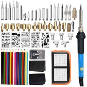 Kit de Pyrogravure, 71 en 1 Pyrogravure sur Bois 60W Temp&eacute;rature R&eacute;glable, Sculpture Bois, Kit de Fer &agrave; Souder avec Bases , Pannes de Soudage 40PCS,