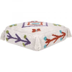 Coussin de Sol en Coton 55 x 55 x 20 cm pour Enfant à Carré Motifs Géométriques Multicolore Blanc Diplo