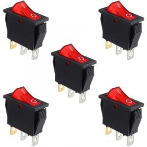 Aougo - 5Pcs Interrupteur &agrave; bascule lumineux rouge, on/off 3 broches 3 positions Interrupteur &agrave; bascule pour bateau Snap ac 250V/15A 125V/20A KCD3-101