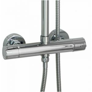 Mitigeur thermostatique rond double sortie pour colonne douche - chrom&eacute;