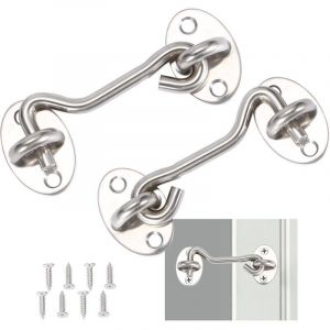 2 Pi&egrave;ces,Crochet Fermeture Porte,Serrure &agrave; Crochet de Porte en Acier Inoxydable Argent,Avec Vis de Montage,Pour Fen&ecirc;tre,Porte de Grange,Porte de