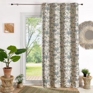 Rideau Jacquard exotique motif palmier Bleu 140x260 cm