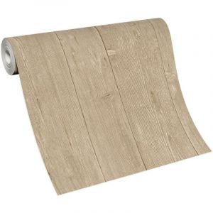 Bricoflor - Papier peint trompe l'oeil marron imitation bois Tapisserie unie marron intiss&eacute;e pour cuisine Papier peint original effet bois