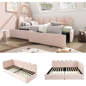 Lit rembourré lit simple avec tiroirs lit de rangement méridienne en velours canapé-lit 90x200cm avec sommier à lattes lit d'adolescent et lit
