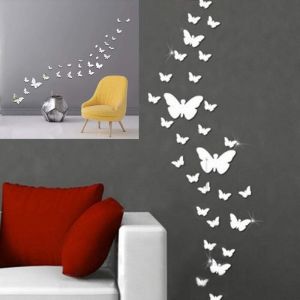 CCYKXA 30 Pi&egrave;ces Stickers Muraux Effet Miroir Papillon Argent Decoration Miroir pour Salon Meuble Chambre Television Adhesif Mural Acrylique Film