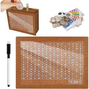 Tirelire en Bois, Tirelire avec Compteur, Tirelire Réutilisable avec Stylo Effaçable, Tirelire pour Objectif D'économie, Aide à l'habitude d'épargner