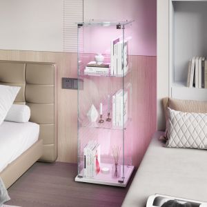 Vitrine en verre, avec 4 &eacute;tag&egrave;res, &eacute;clairage LED int&eacute;gr&eacute;, biblioth&egrave;que en verre sur pied, vitrine LED, 40x35x123 cm,Blanc
