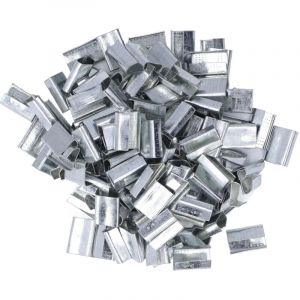 Boucle de cerclage m&eacute;tallique en acier galvanis&eacute;, scell&eacute;e pour feuillard PET de 16 mm