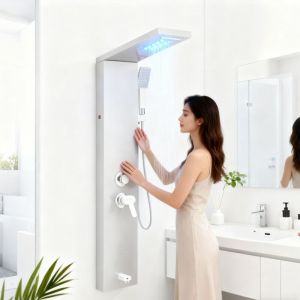 Syst&egrave;me de Panneau de Douche avec 5 Modes,Tour de Panneau de Douche LED,Pluie, Cascade,2 Jets de Massage Corporel Bec de Baignoire Pomme de Douche &agrave;