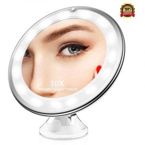 Promotion, Miroir Grossissant X10, Miroir Grossissant Lumineux LED de Voyage avec Ventouse, Miroir Grossissant Mural Portable, Rotation &agrave; 360&deg;,