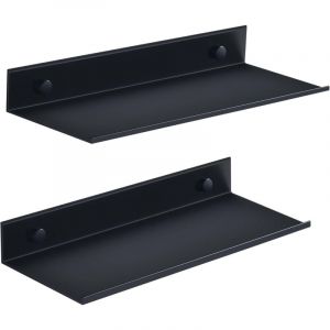 Etagere Salle de Bain Sans Percage, Noir Étagère Murale 2 Pièces, Métal Etagere de Douche 30cm, Decoration Étagère Flottante pour Salon, Salle Bains,