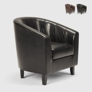 Fauteuil club en similicuir salon bureau salle d'attente design classique Seashell - Noir