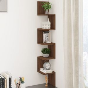 Meuble de Rangement Moderne Étagère d'angle murale Chêne brun 20x20x127,5cm Bois ingénierie -BV13389 - Brun