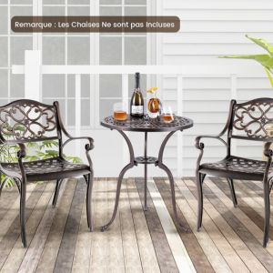 Table Jardin Ronde 61 cm en Fonte d'Aluminium avec Trou pour Parasol Cuivre Rouge CW95534