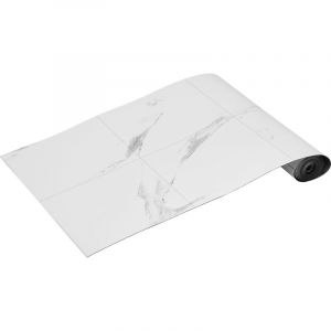 Mophorn - Dalles de sol en vinyle autocollantes 390 x 23,6 pouces, 1,5 mm d'épaisseur, à décoller et à coller. Texture en marbre blanc pour la