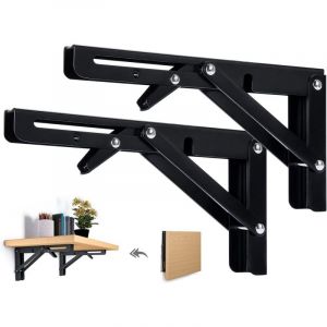 Mowze - 2PCS Support d' Étagères Pliable 200mm Équerre Pliante Étagère Murale Support Pliante Robuste Noir Support Console Pliable pour Table Etagere