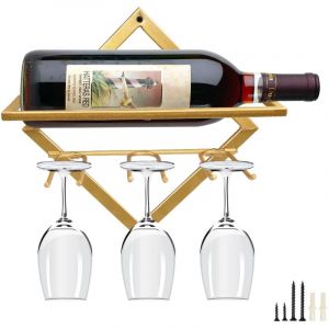 Supports Muraux pour Bouteilles de Vin en M&eacute;tal, Rganisateur de Casier &agrave; Vin Suspendu Pliable pour 2 Bouteilles d'alcool, &Eacute;tag&egrave;re Murale Casier &agrave; Vin