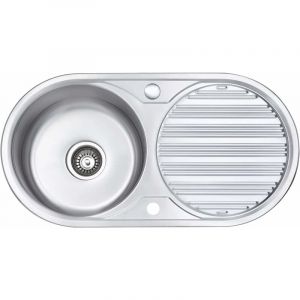 Jassferry - vier de cuisine 1 bac rond , acier inoxydable, égouttoir réversible, 840 x 440 mm