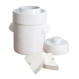 Outils Et Nature - Pot &agrave; choucroute pour la lacto-fermentation + pierres/couvercle 3L Blanc
