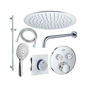 Grohe Grotherm Ensemble de douche avec partie encastrable et partie de finition, pomme de douche 25cm et bras mural avec douchette, barre curseur 90cm