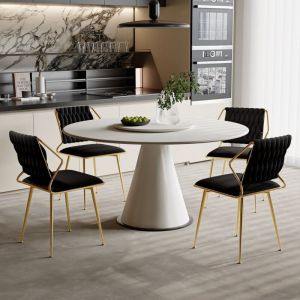 Dans Les Nuages - Lot de 2 Chaise, avec Pieds en m&eacute;tal Dor&eacute;, Dossier de capitonn&eacute;, style scandinave, chaises &agrave; manger en Velours - Noir