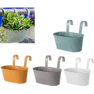 4pcs m&eacute;tal suspendu pot de fleur cl&ocirc;ture fleur conteneur pot de jardin avec double crochet d&eacute;tachable mural seau support de fleur pour balcon jardin