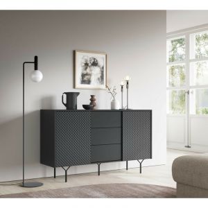 Buffet long 144 cm 2 portes 3 tiroirs anthracite mat - raven 1