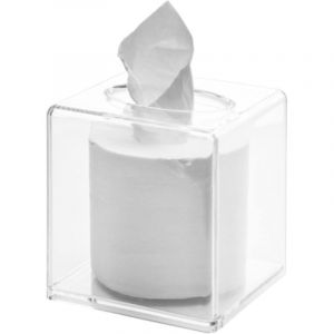 BEBUSINGOTO Support de boîte à mouchoirs en rouleau acrylique avec couvercle, organisateur de serviettes en plastique transparent pour salle de bain,
