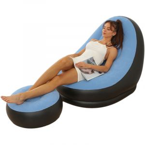 Eosnow Chaise gonflable pliable floqu&eacute;e en PVC, confortable avec repose-pieds, salon gonflable pour Camping en plein air voyage,bleu clair