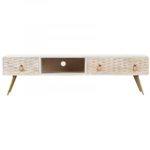 Made In Meubles - Meuble tv en bois de manguier blanchi Rhodes - Blanc