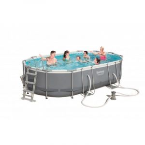 Bestway - 56448 Steel Pro max piscine ovale hors sol 488x305x107 cm avec cadre pompe filtre e'chelle et bache