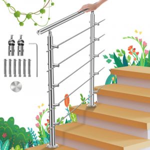 Einfeben - Rampe d'escalier en Acier Inoxydable, Garde-Corps pour Jardin Balcon, Main courante en acier inoxydable avec 2 poteaux - 100 cm avec 5
