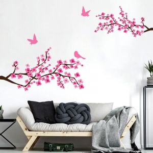 Ambiance-sticker - Stickers muraux Sticker Mural Autocollant - 2 branches de cerisier japonais et 3 oiseaux - adhésifs fond transparent - 30x40cm