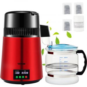 VEVOR Distillateur deEau 4 L Machine a Eau Distillee 1 L/h Machine a Distiller lEau Inox Alimentaire Sur Temperature 30-108 ℃ Minuterie Recipient en
