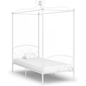 Lit simple pour adulte à baldaquin - Cadre de lit Blanc Métal 90 x 200 cm BV650253 - BonneVie