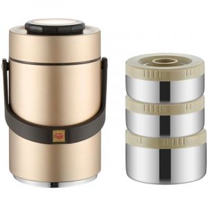 Thermos pour aliments chauds, r&eacute;cipient alimentaire empilable de 2 litres &agrave; 3 niveaux, isotherme, &eacute;tanche et portable (dor&eacute;)