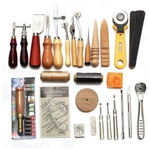 Kit d'outils de maroquinerie 37 pi&egrave;ces pour couture &agrave; la main, poin&ccedil;on, sculpture, rainureuse de selle