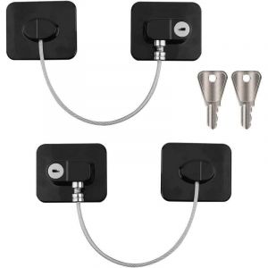 ZVD - Noir 2 pcs Securite Fenetre Enfant, Entrebailleur Fenetre pvc Sans Percer Serrure Forte Adhsive Cable Bloc Fenetre Avec Cl, pour Rfrigrateur