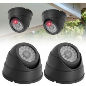 Lot de 2 cam&eacute;ras de surveillance factice d'ext&eacute;rieur CCTV avec lumi&egrave;re LED rouge clignotante, cam&eacute;ra de surveillance factice pour int&eacute;rieur et