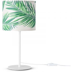 Lampe à Poser Bureau Applique Abat-Jour Tissu Chevet E14 Fleurs Jungle Déco Lampe de table - Blanc, Design 4 (Ø18 cm) - Paco Home
