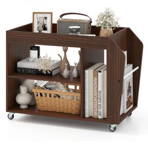Bibliotheque Basse 3 Niveaux, Etagere Basse avec roulettes, Porte-Revue Lat&eacute;rale, Support d'imprimante, Table d&rsquo;Appoint pour Salon, 76 x 39,5 x 55 cm
