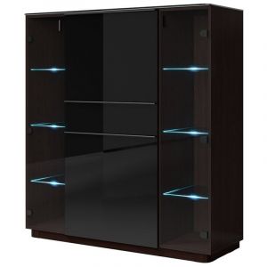 Meublorama - Buffet haut tonga 123x133x44 cm avec 4 portes en verre et 1 tiroir, coloris wengé