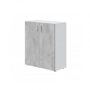 Abitare - Armoire basse 80x37x92h cm avec 2 portes et 1 étagère blanc mat et effet béton – Giglio