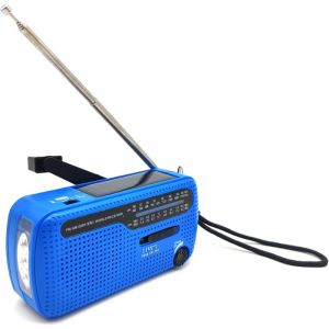 Radio d'urgence solaire à dynamo multifonction - Radio FM AM - Lampe de poche - Récepteur mondial - Différentes couleurs (bleu)