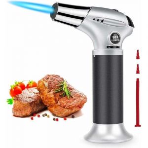 Chalumeau de Cuisine, Briquet Torche R&eacute;glable et Rechargeable avec Verrouillage S&eacute;curit&eacute; pour Cr&egrave;me Br&ucirc;l&eacute;e, Barbecue, Cuisson, Soudure, Gaz Butane