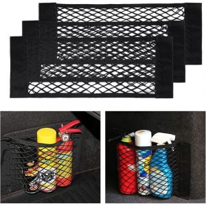 Filet organisateur de coffre de voiture, [lot de 3 60x25cm], sac organisateur de coffre de voiture avec Velcro &eacute;lastique.