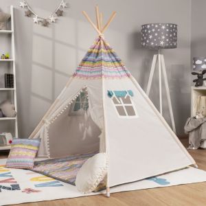 Paco Home - Tente Enfants Tipi Chambre D'enfant De Jeu Int&eacute;rieur Robuste Blanc 2, Avec accessoires