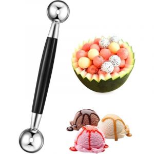 1PCS Paquet de Cuill&egrave;re &Agrave; Boule de Melon &Agrave; Fruits Double Face, 18 cm Cuill&egrave;re Parisienne de Melon 2 en 1 Cuill&egrave;re &Agrave; Boule en Acier Inoxydable